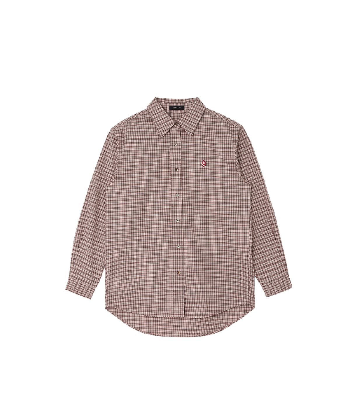 쿠키시(KOOKEESEE) 하트 로고 오버핏 체크 셔츠 (핑크)