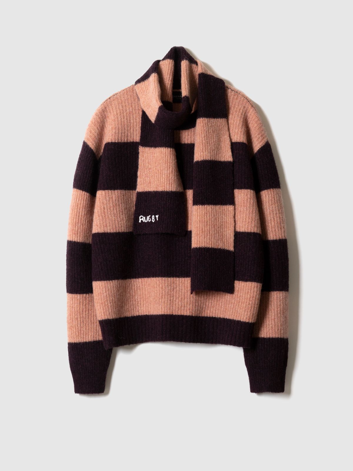 포커페이스(POKERFACE) BLOCK ROUND NECK KINT DEEP PEACH/BURGUNDY