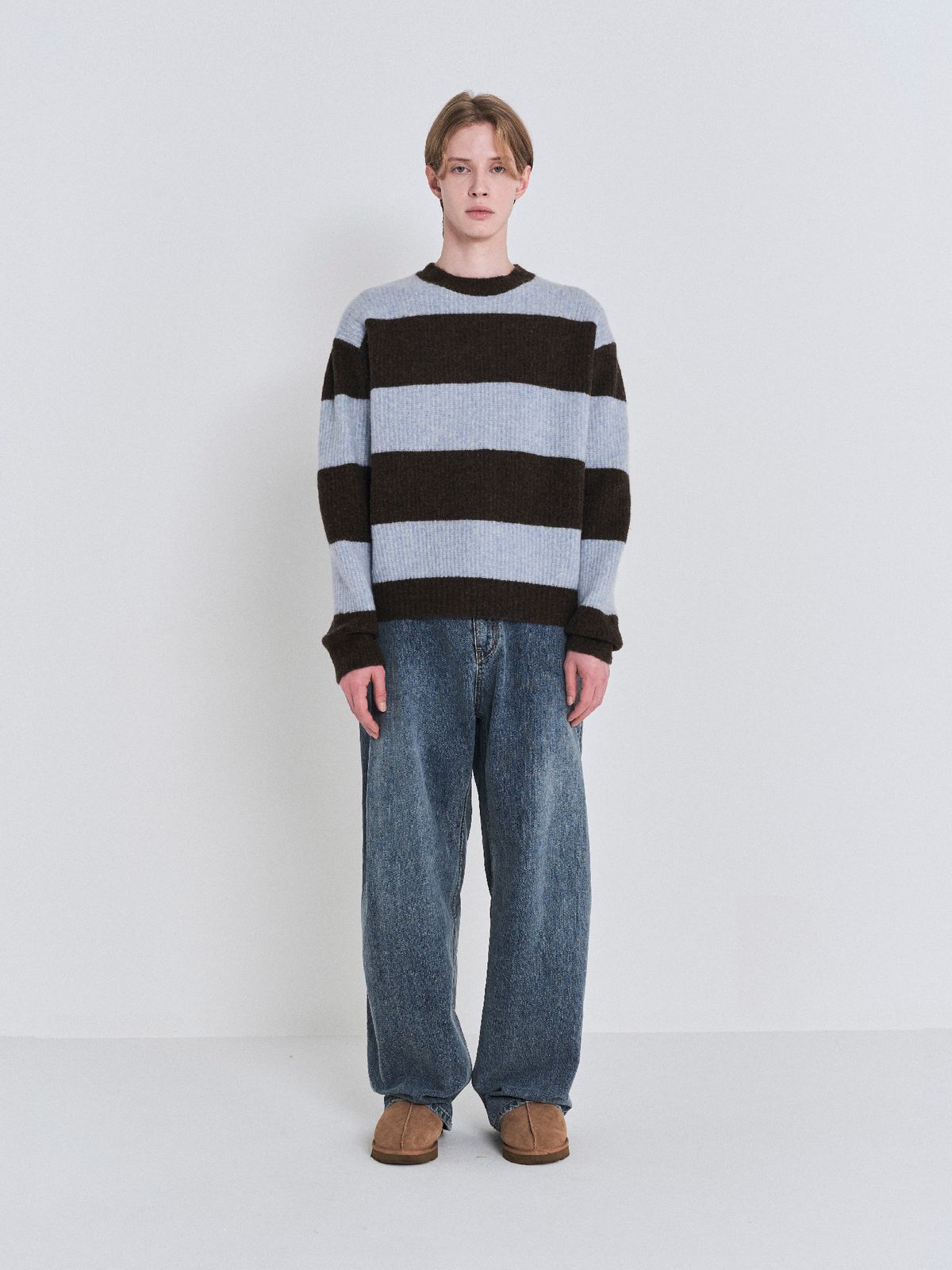 포커페이스(POKERFACE) BLOCK ROUND NECK KINT BLUE/BROWN