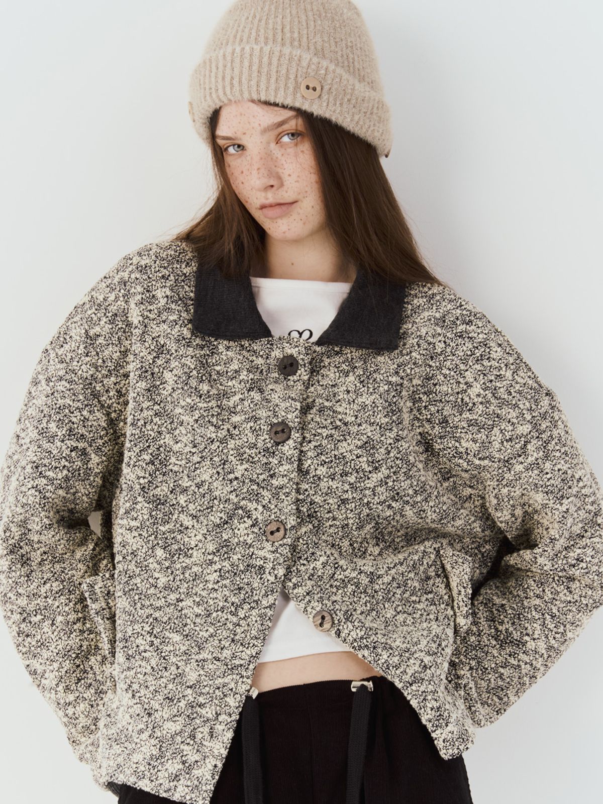 쎄쎄쎄(SETSETSET) COLLAR KNIT BUTTON JACKET (IVORY)