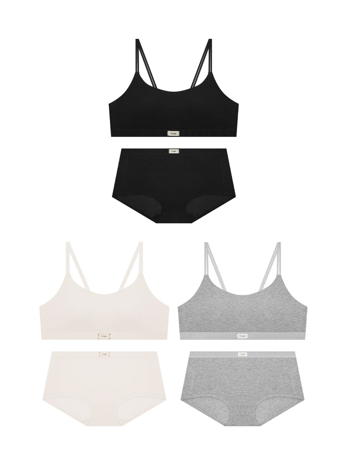 휘게 언더웨어(HYGGE UNDERWEAR) 스퀘어 골지 노와이어브라 팬티 세트 - 3Colors
