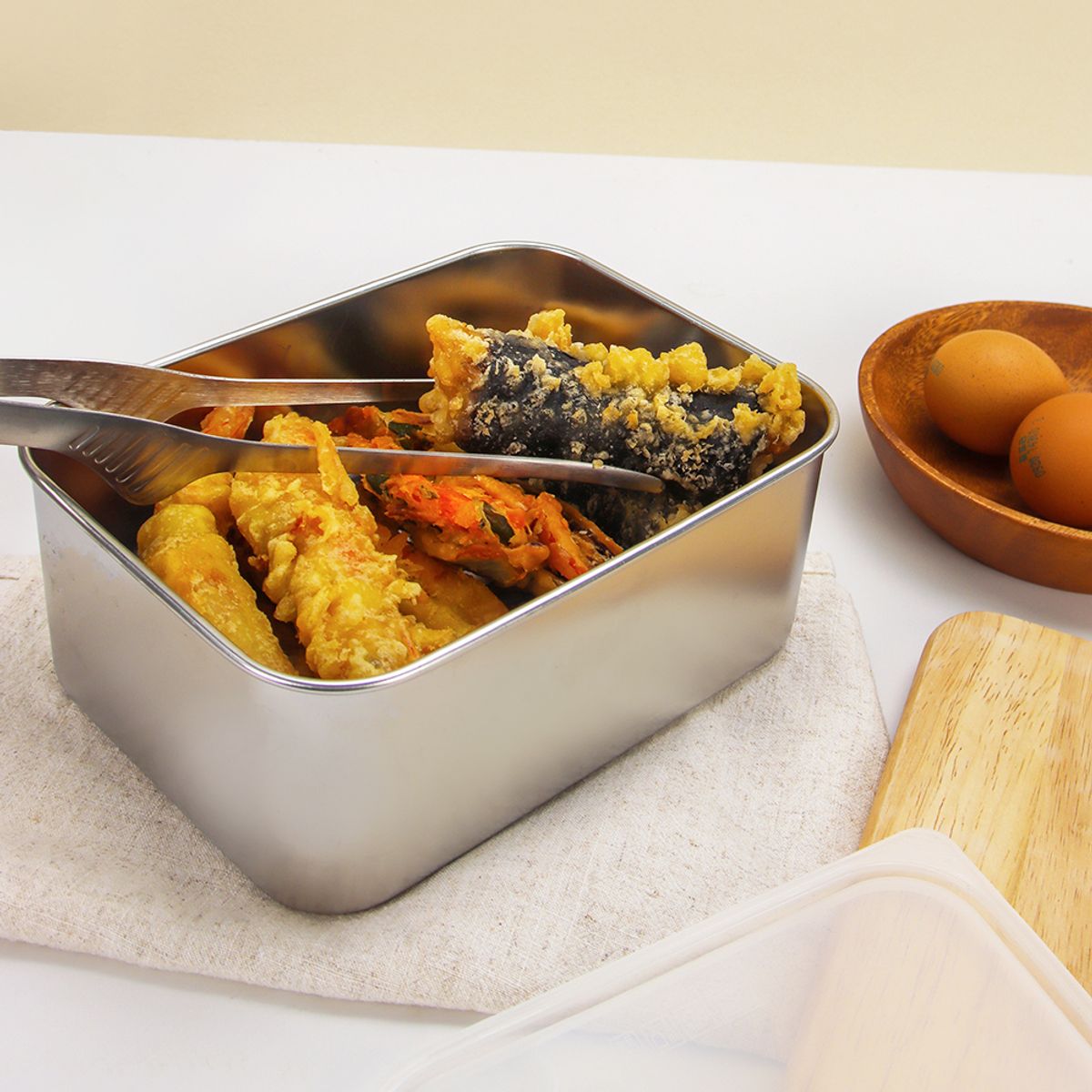 키친구(KITCHENGU) 스텐 깊은 사각밧드 뚜껑 거름망포함 소 + 대
