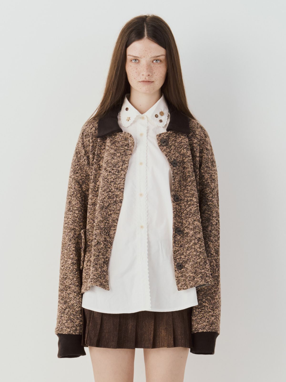 쎄쎄쎄(SETSETSET) COLLAR KNIT BUTTON JACKET (BROWN)