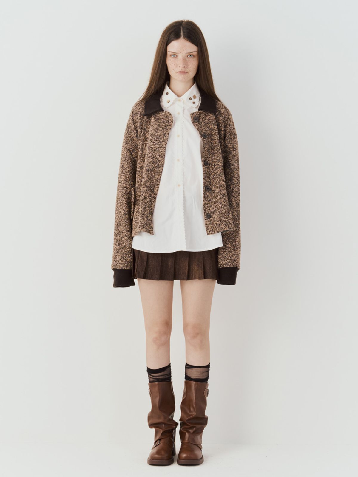 쎄쎄쎄(SETSETSET) COLLAR KNIT BUTTON JACKET (BROWN)