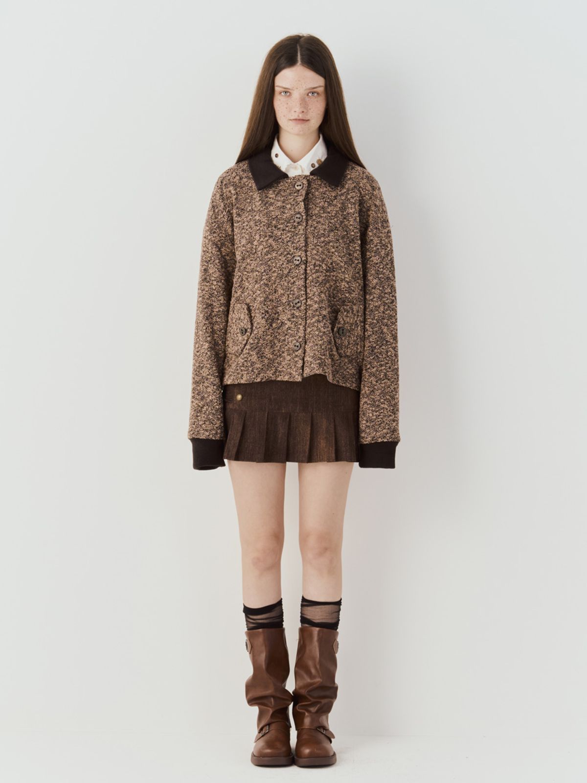 쎄쎄쎄(SETSETSET) COLLAR KNIT BUTTON JACKET (BROWN)