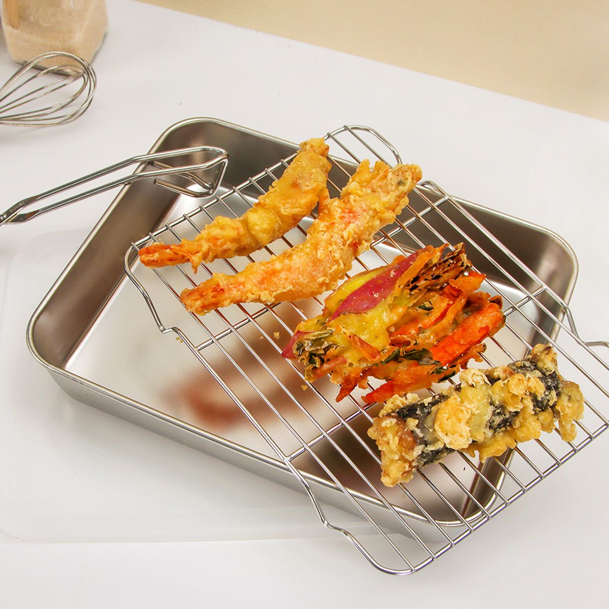 키친구(KITCHENGU) 스텐 용기 바트 사각트레이 밧드 거름망 뚜껑 포함 중+대 세트