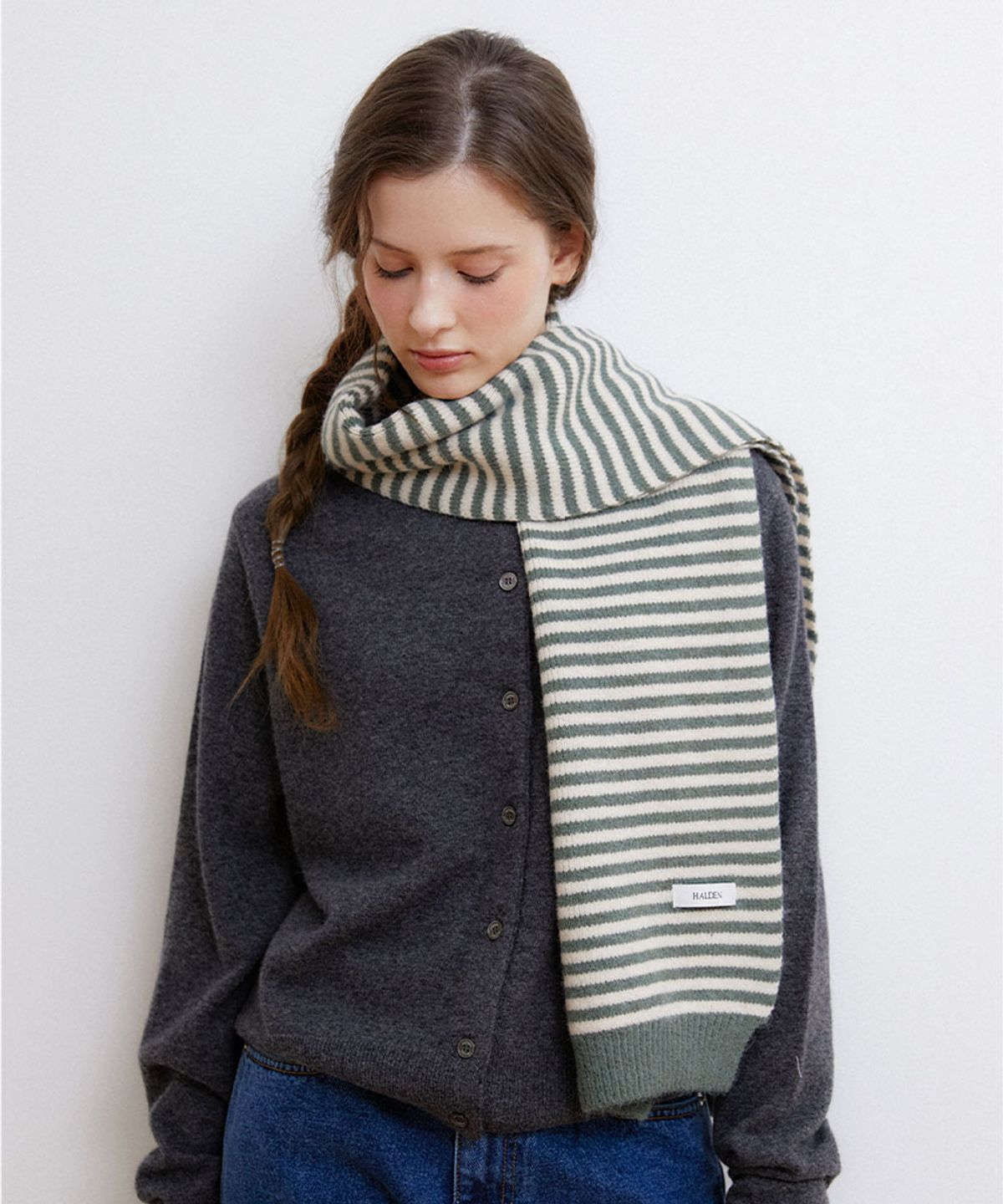 할렌(HALDEN) basic stripe knit muffler (M040_light green)