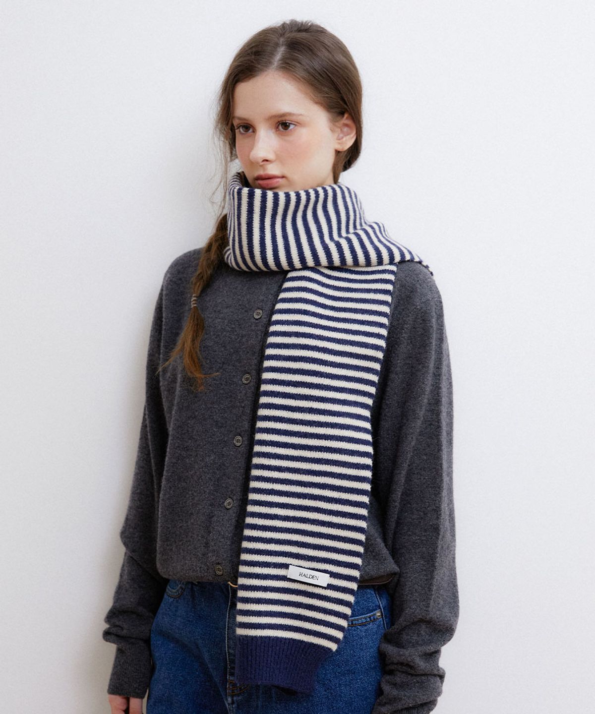 할렌(HALDEN) basic stripe knit muffler (M040_navy)