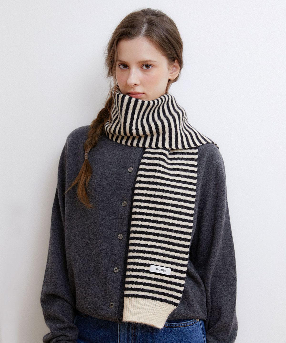 할렌(HALDEN) basic stripe knit muffler (M040_black)