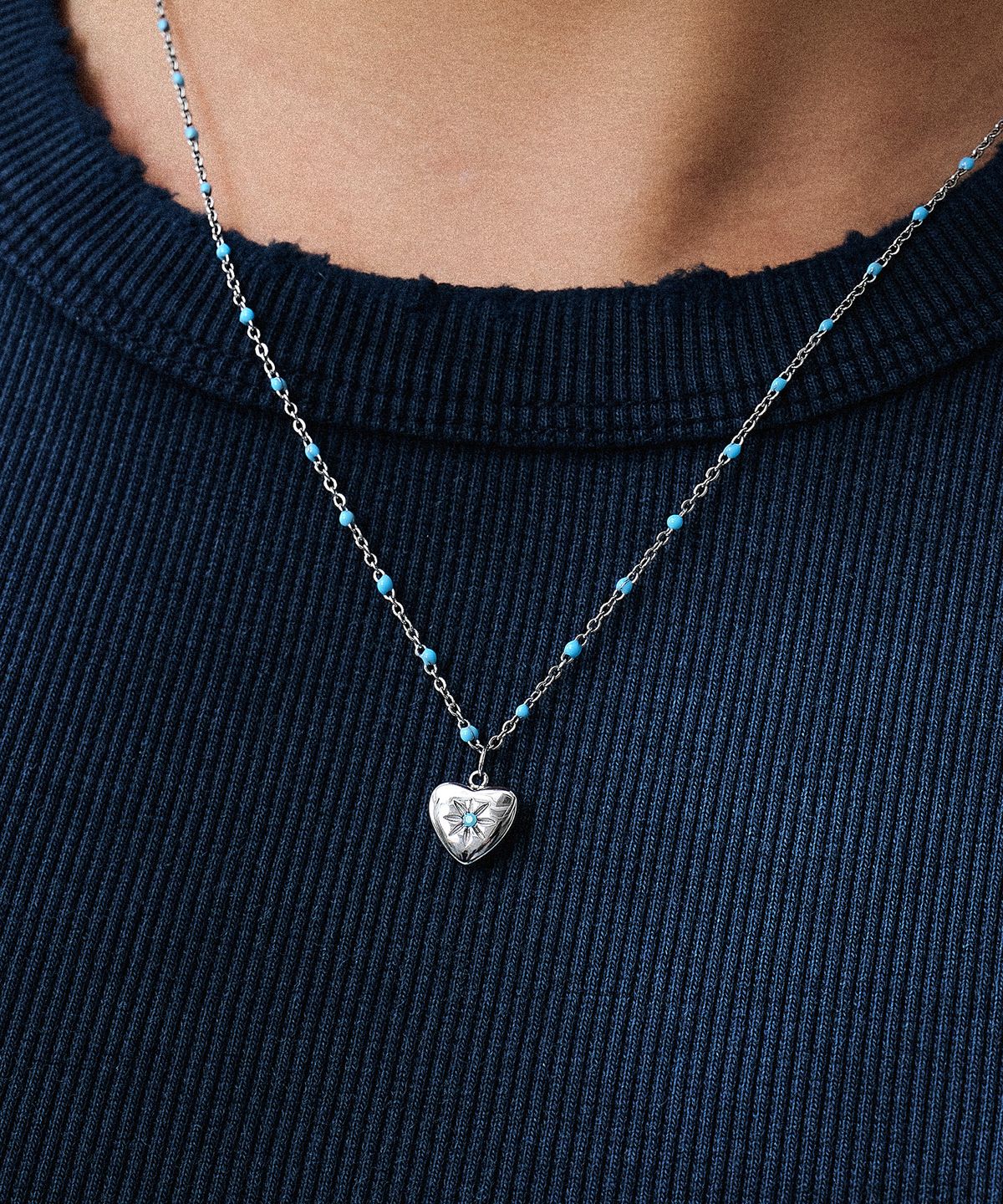 스칼렛또(SCALETTO) RS009 Turquoise CZ Setting Heart Pendent Necklace