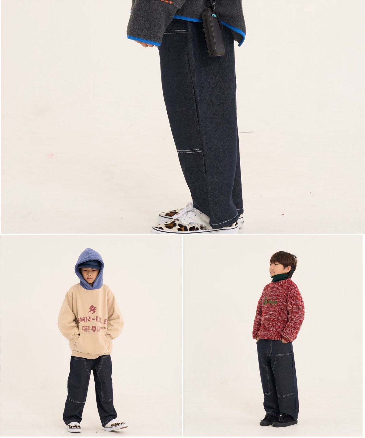 쿠르나르(KRNR) 카미엘 프렌치 패치워크 데님 팬츠 블랙 겨울용 기모버젼