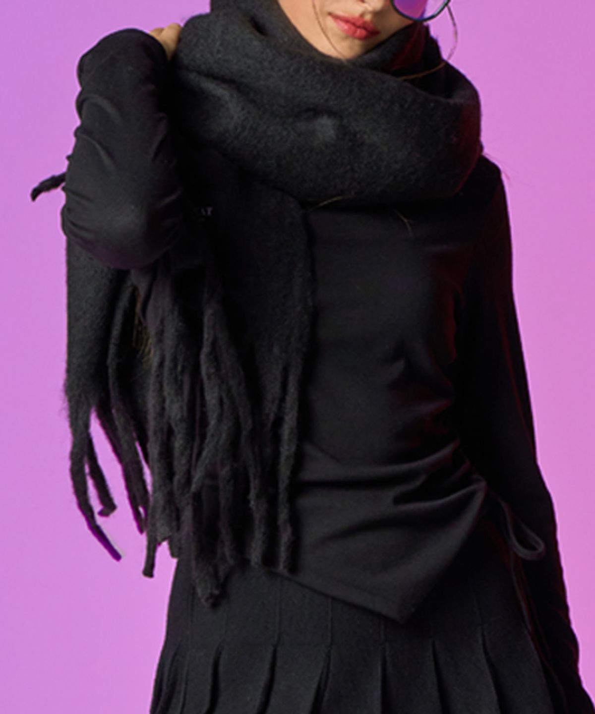 콜릿(KOLEAT) [남녀공용] 겨울 히트양면 보온 무지 목도리 [블랙]