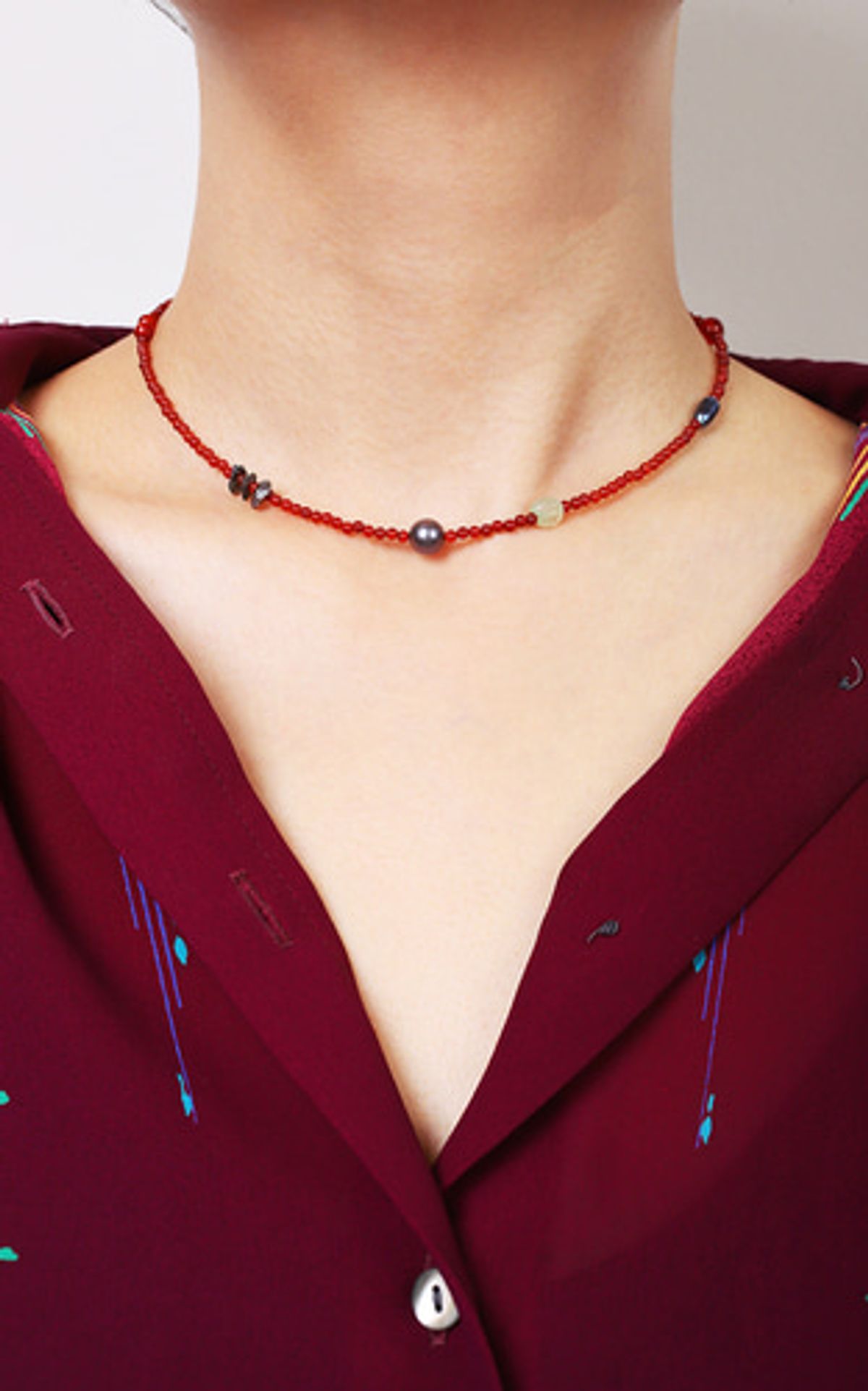 모드곤(MODGONE) 자마노 담수진주 목걸이 Carelian Pearl Necklace