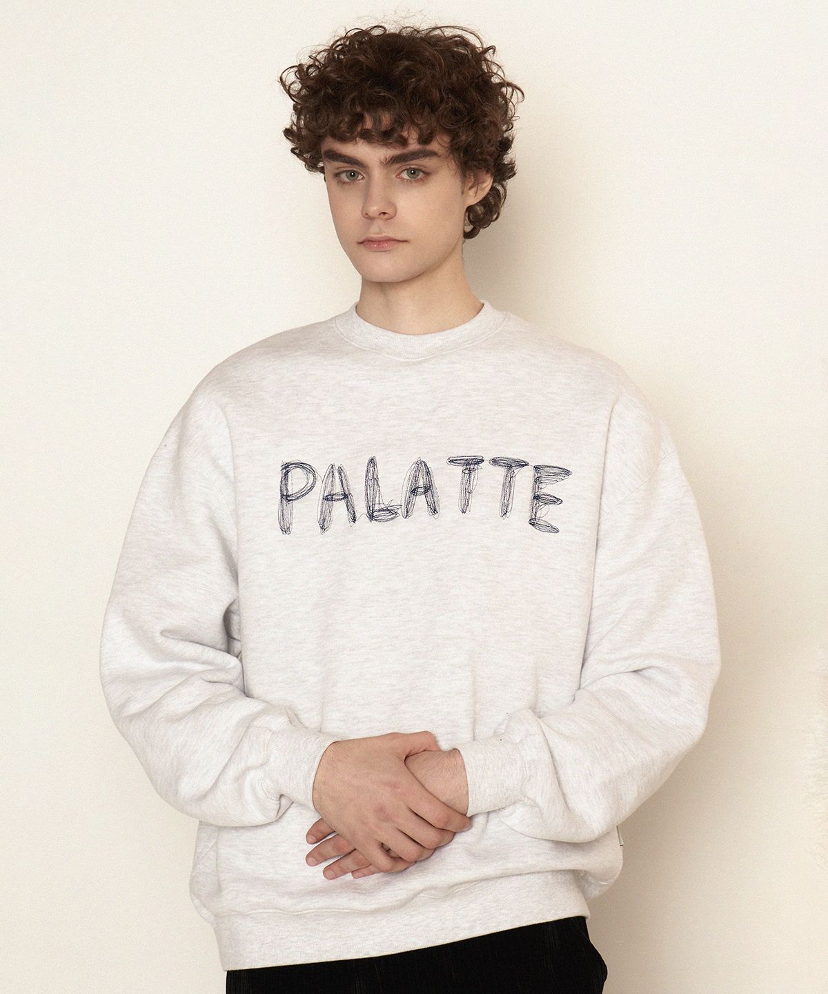 보나츠 팔레트(BONATSPALETTE) BP 러닝 스티치 스웻 셔츠_WHITE MELANGE