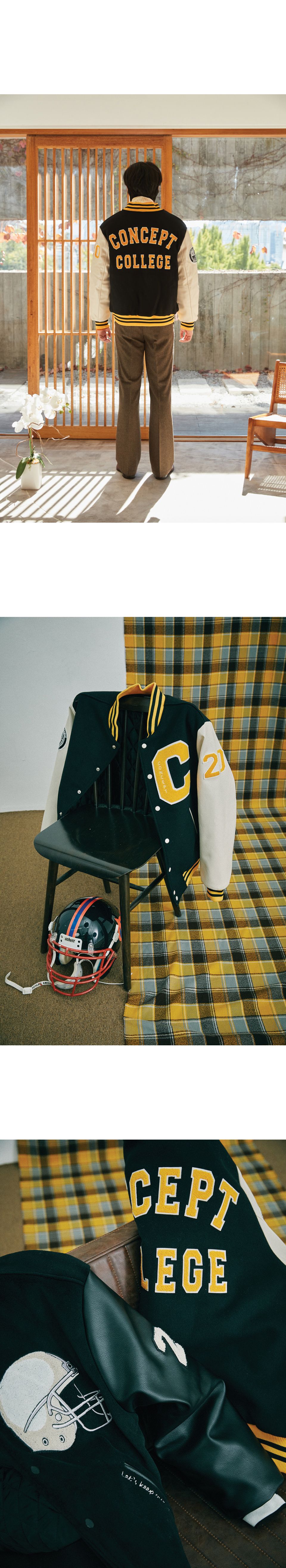 MUSINSA | CONCEPT COLLEGE Big patch black ivory baseball jacket