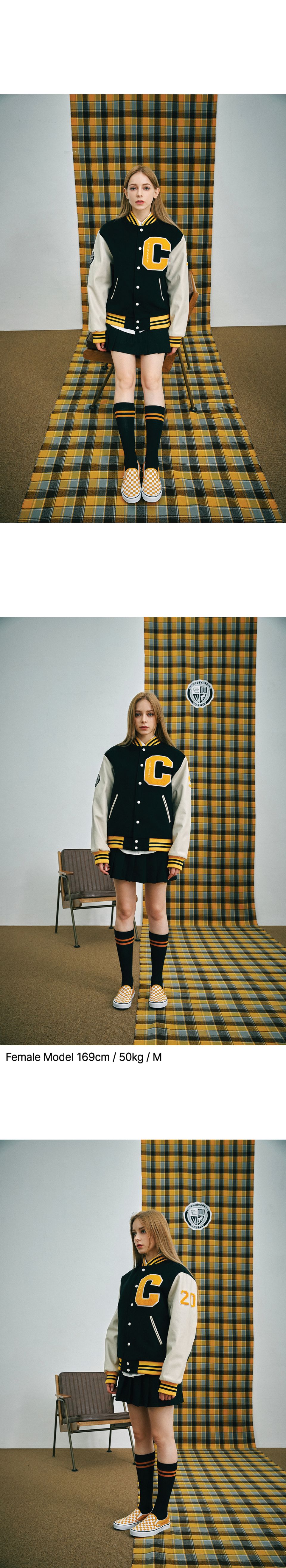 MUSINSA | CONCEPT COLLEGE Big Patch Black Ivory Baseball Jacket