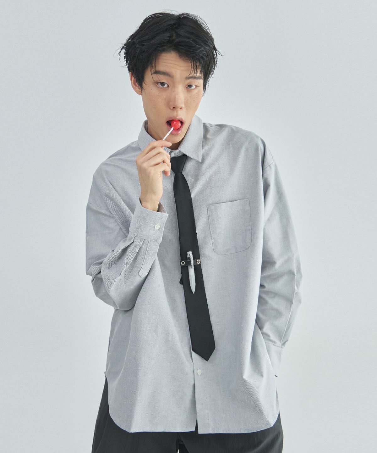 라드에디션(LAD EDITION) 릴렉스드 오버핏 코튼 옥스포드 셔츠_그레이