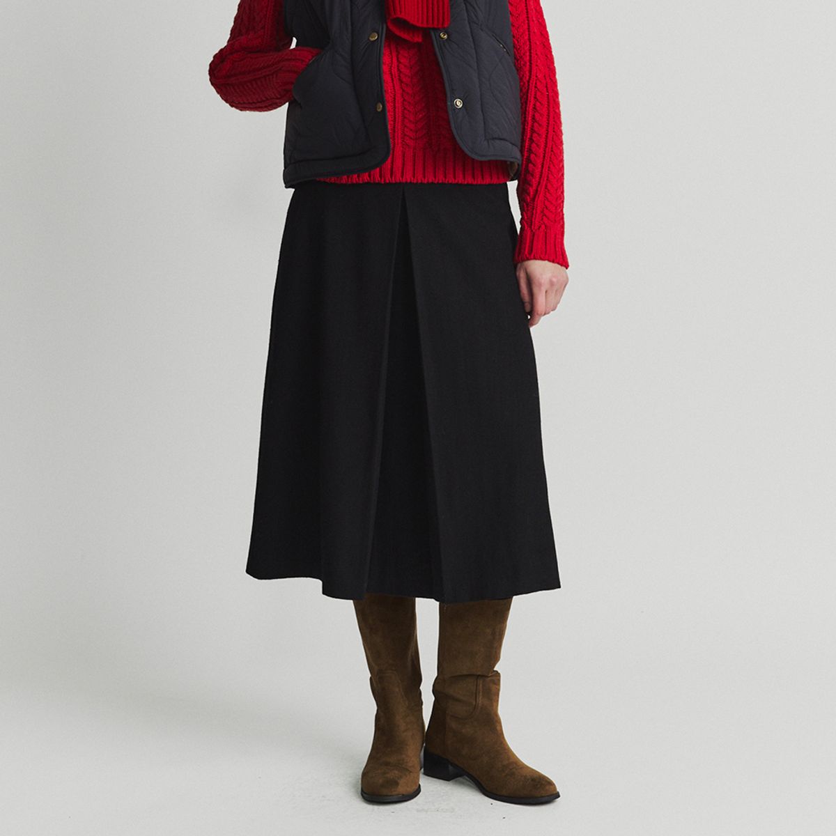 노우드(NOEUD) Double-sided pleats skirt (Black)