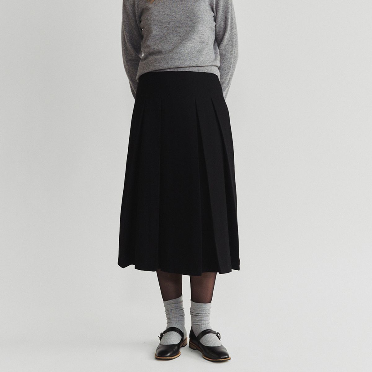 노우드(NOEUD) Double-sided pleats skirt (Black)