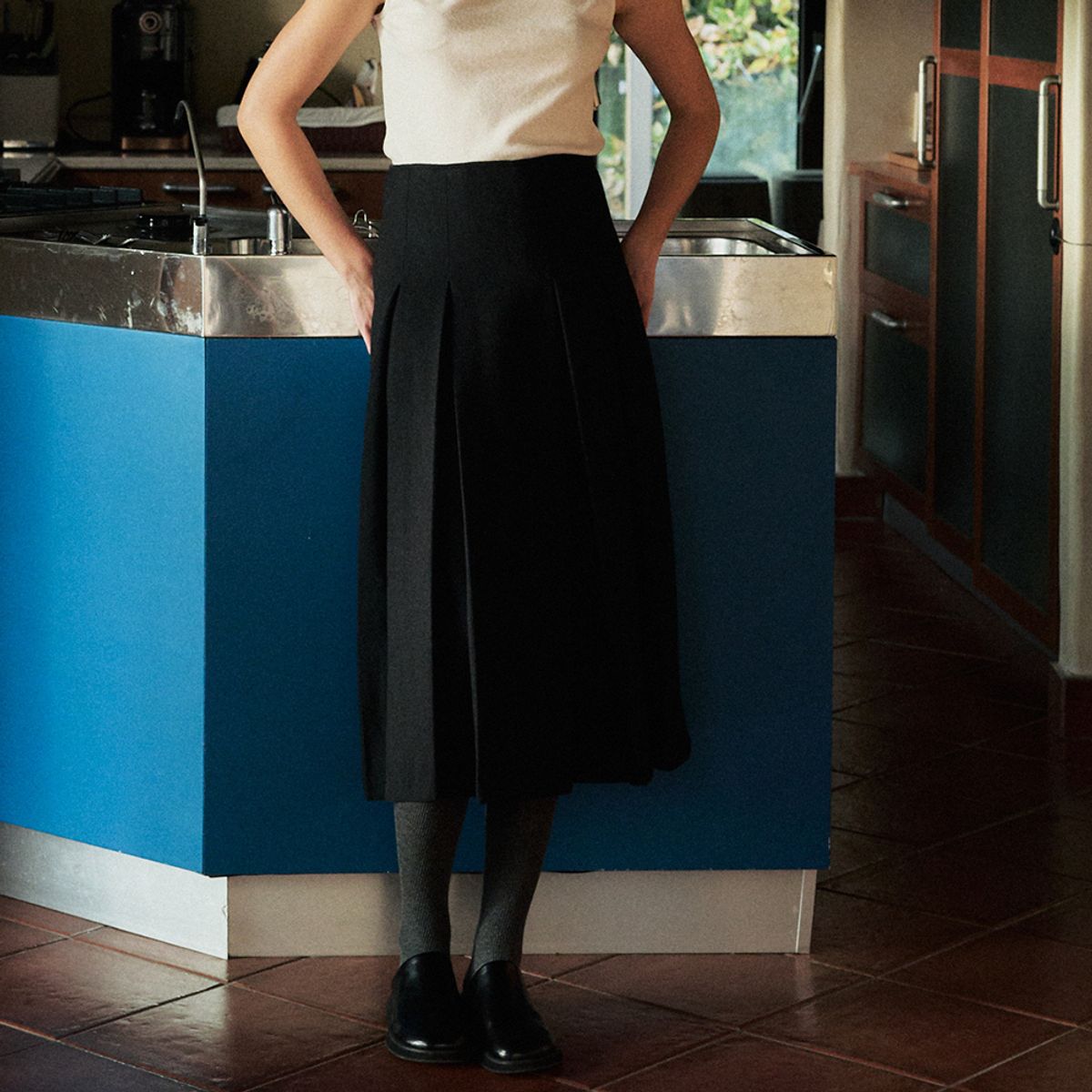 노우드(NOEUD) Double-sided pleats skirt (Black)