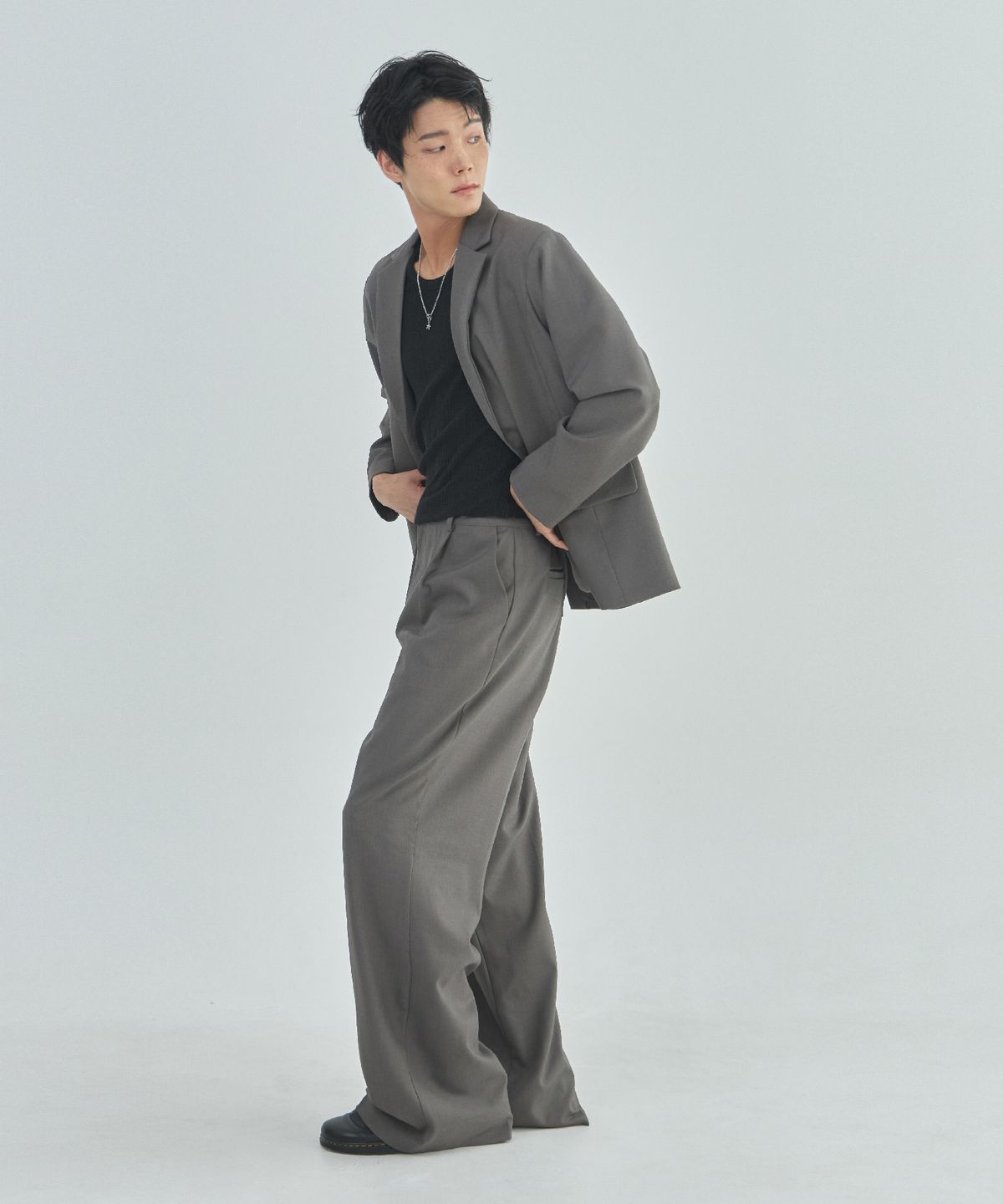 라드에디션(LAD EDITION) 울 블렌디드 오버핏 자켓_카키 그레이