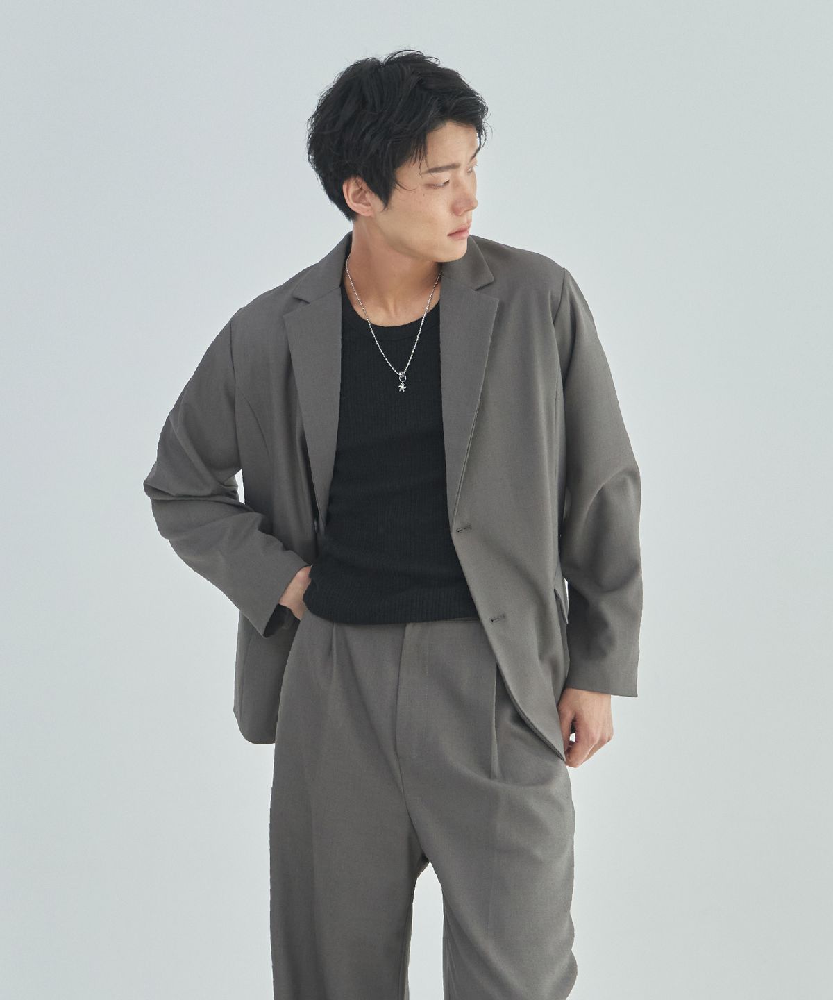 라드에디션(LAD EDITION) 울 블렌디드 오버핏 자켓_카키 그레이