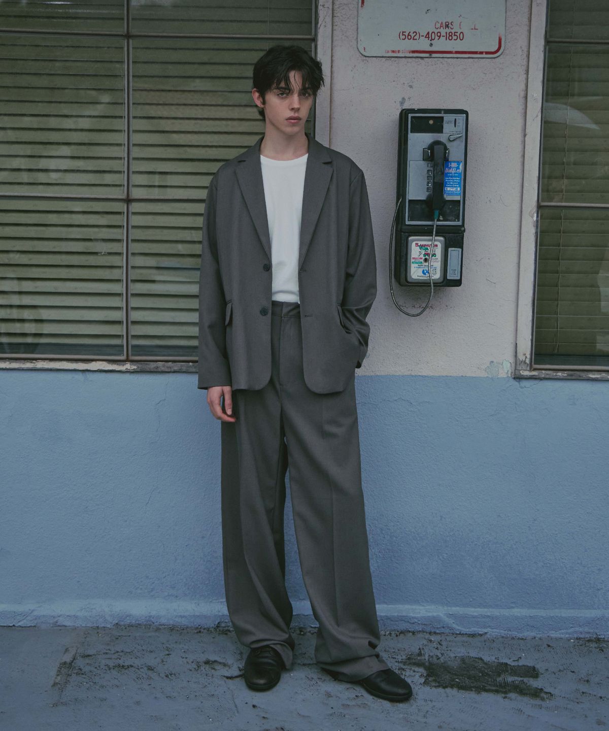 라드에디션(LAD EDITION) 울 블렌디드 오버핏 자켓_카키 그레이