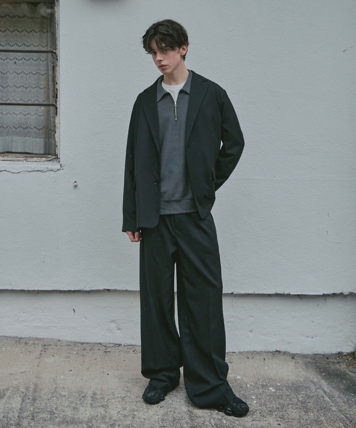 라드에디션(LAD EDITION) 울 블렌디드 오버핏 자켓_블랙