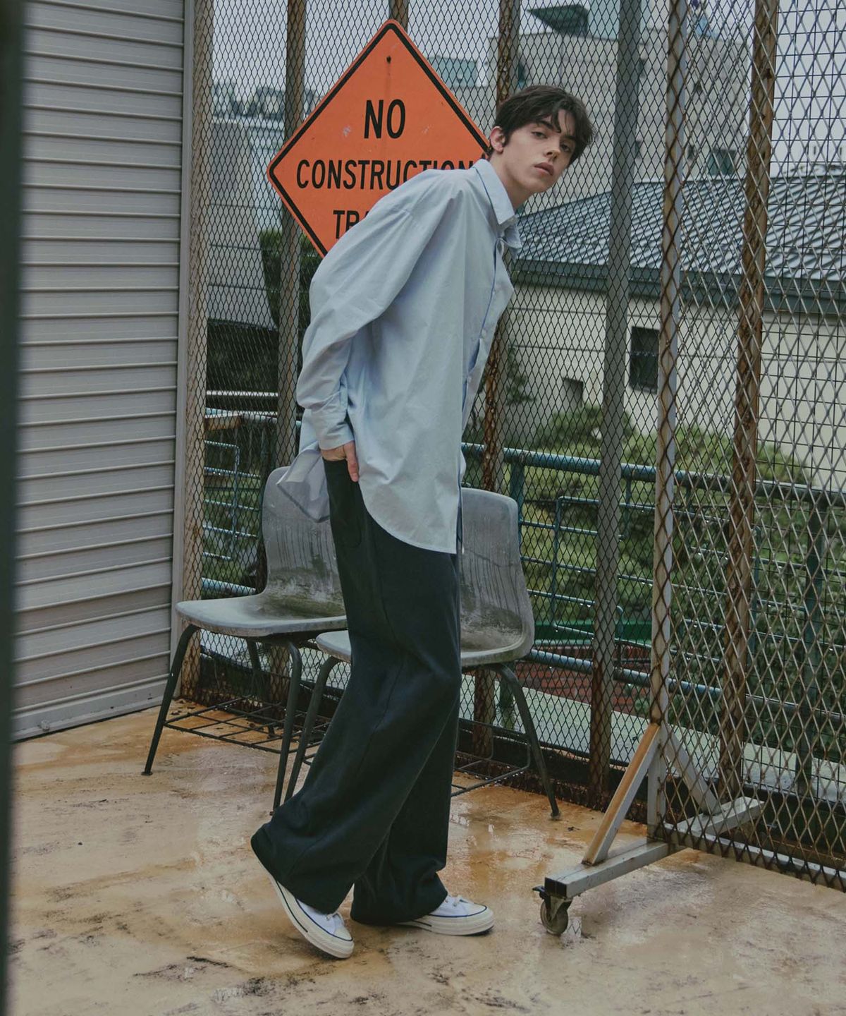 라드에디션(LAD EDITION) 포켓 스티치 와이드 베이커 팬츠_블랙