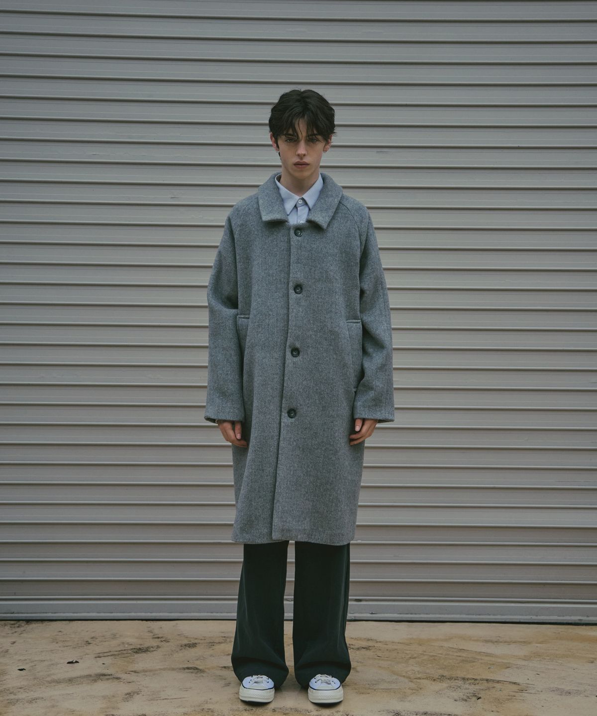 라드에디션(LAD EDITION) 헤링본 래글런 울 코트_그레이
