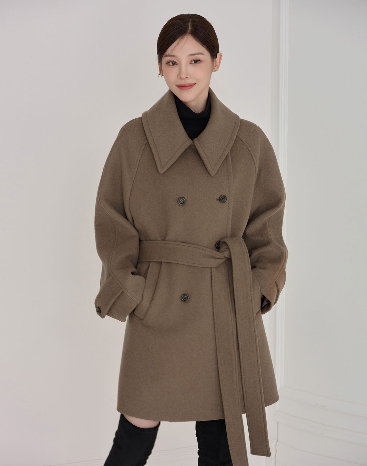 지에마르(GIEMAR) WIDE COLLAR WOOL HALF COAT COCOA 와이드 카라 울 하프 코트 코코아