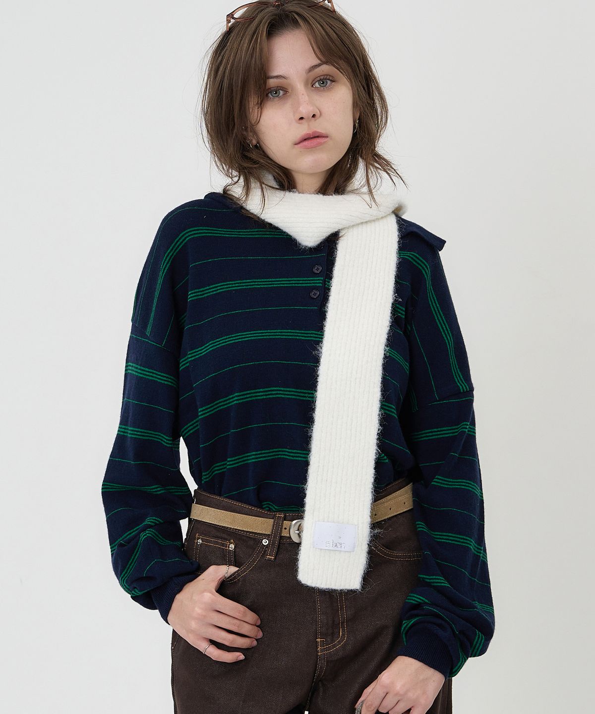에이본(THE-ABON) 니트 타이 머플러 화이트