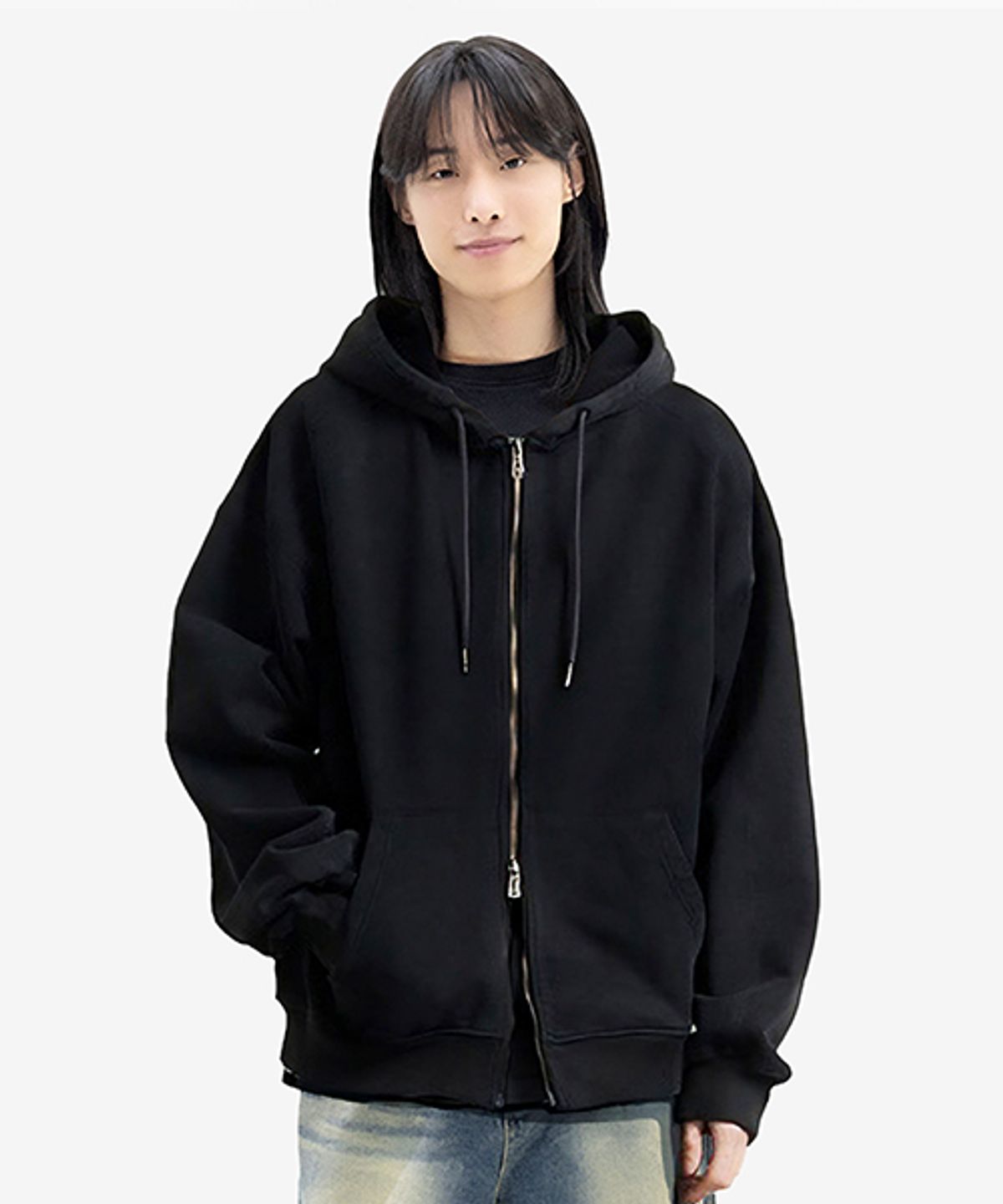크리스첼로(CRISCELO) 무지 후드 2WAY ZIP-UP_블랙