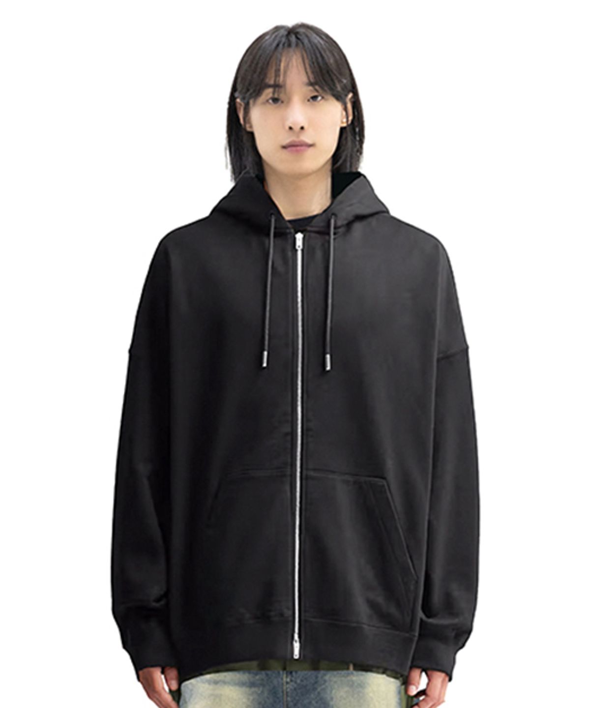 크리스첼로(CRISCELO) 무지 후드 2WAY ZIP-UP_블랙