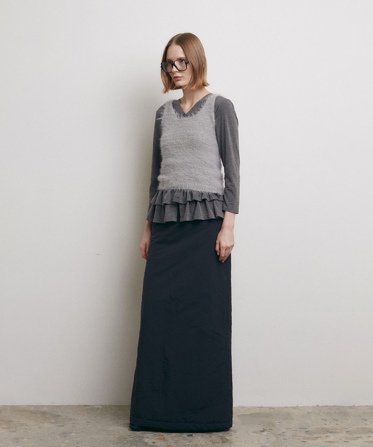 로우타이드(LOW TIDE) PADDING MAXI SKIRT [BLACK]
