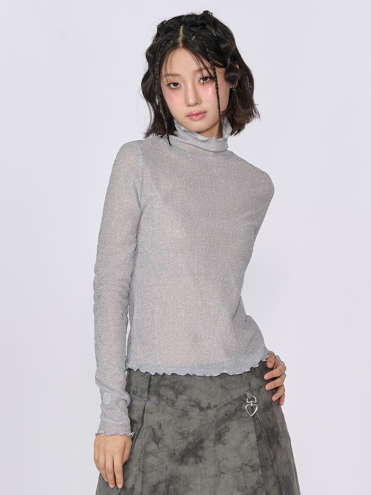 언유주얼 노말(UNUSUALNORMAL) TWINKLE HIGHNECK T-SHIRT_SILVER