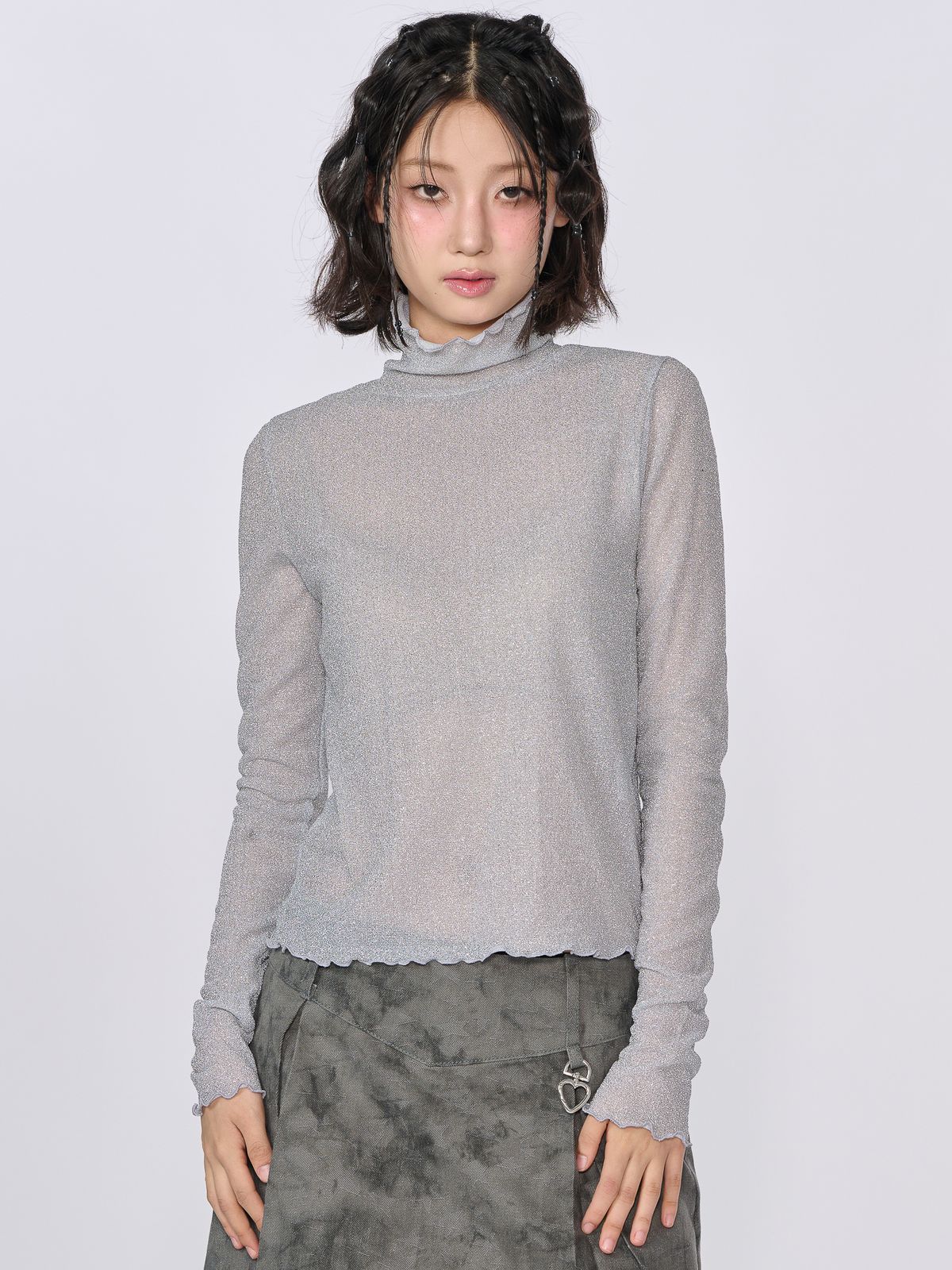 언유주얼 노말(UNUSUALNORMAL) TWINKLE HIGHNECK T-SHIRT_SILVER