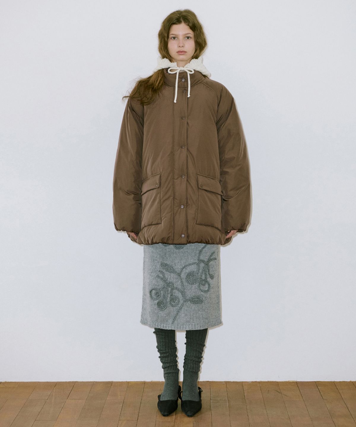 시눈(SINOON) Raglan Half Down Jacket (Khaki Brown)