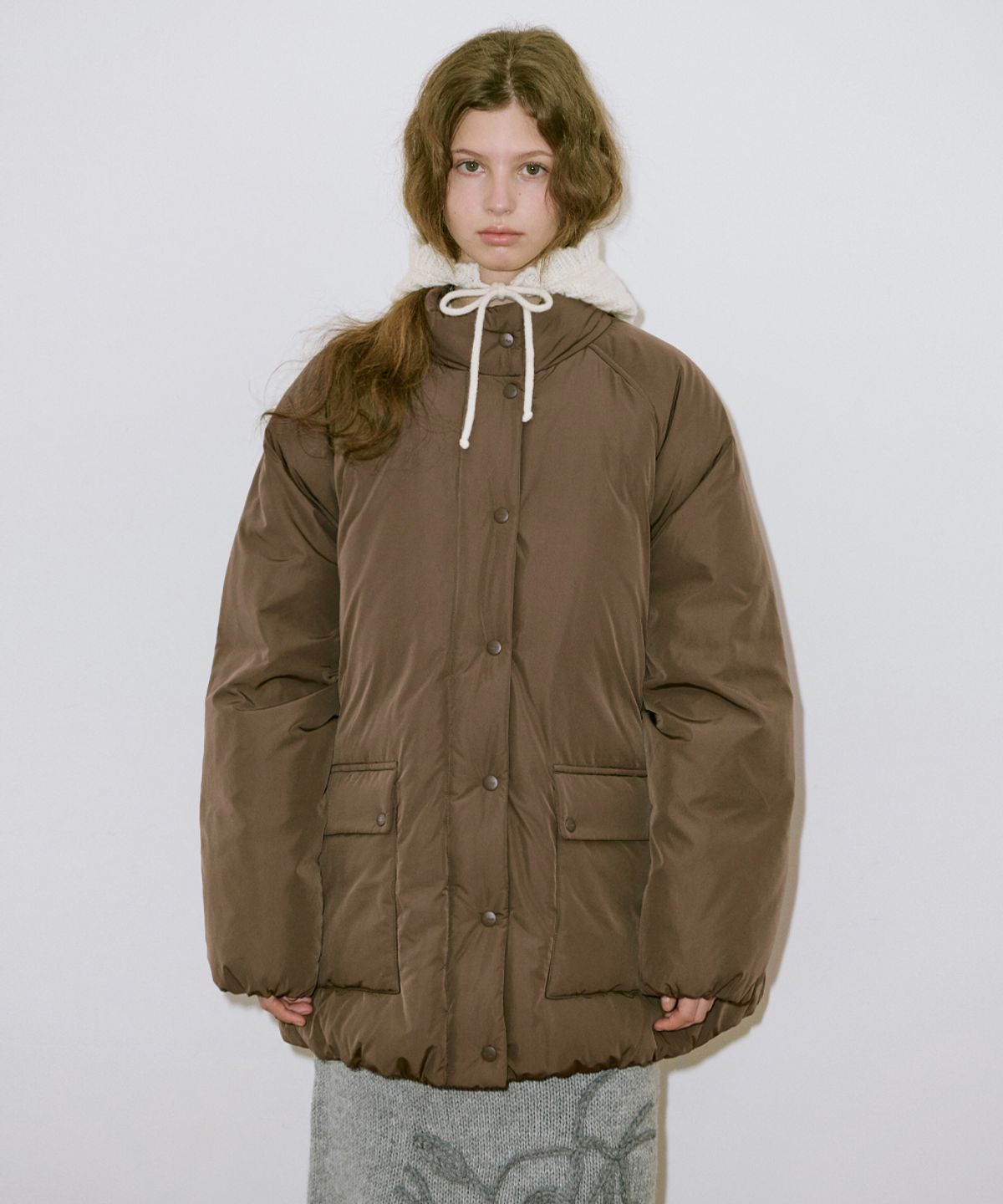 시눈(SINOON) Raglan Half Down Jacket (Khaki Brown)