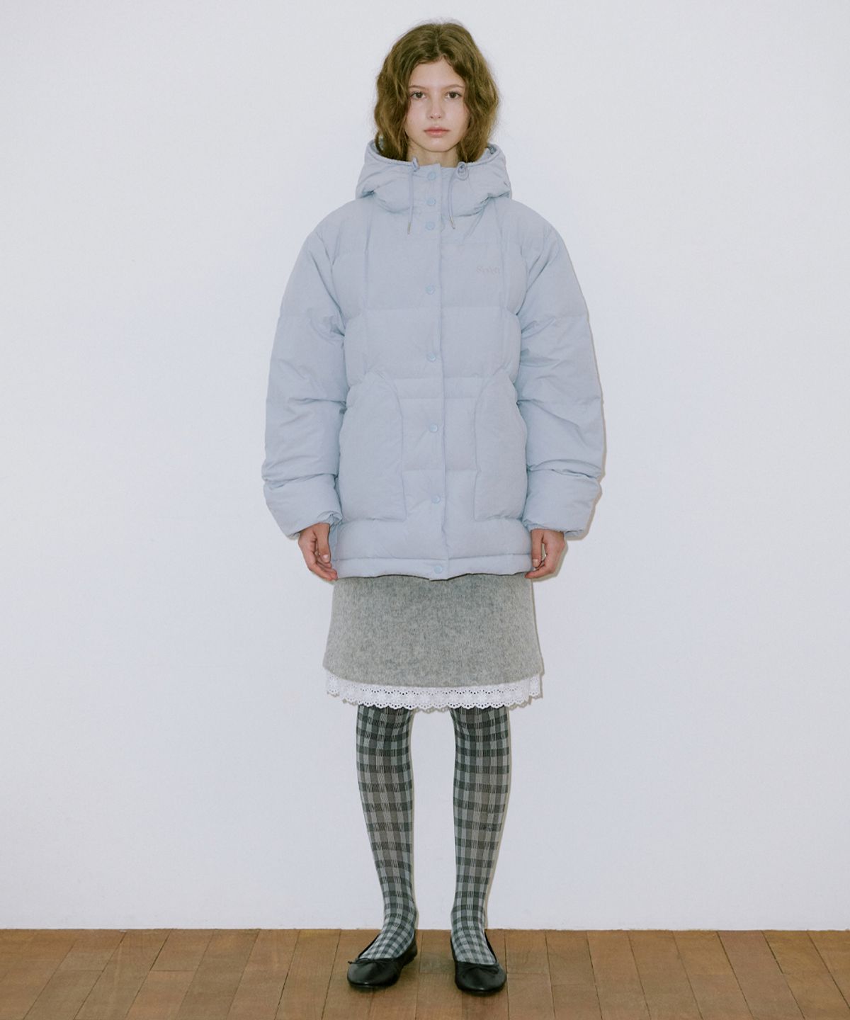 시눈(SINOON) Hoodie Puffer Jacket (Greyish Blue)