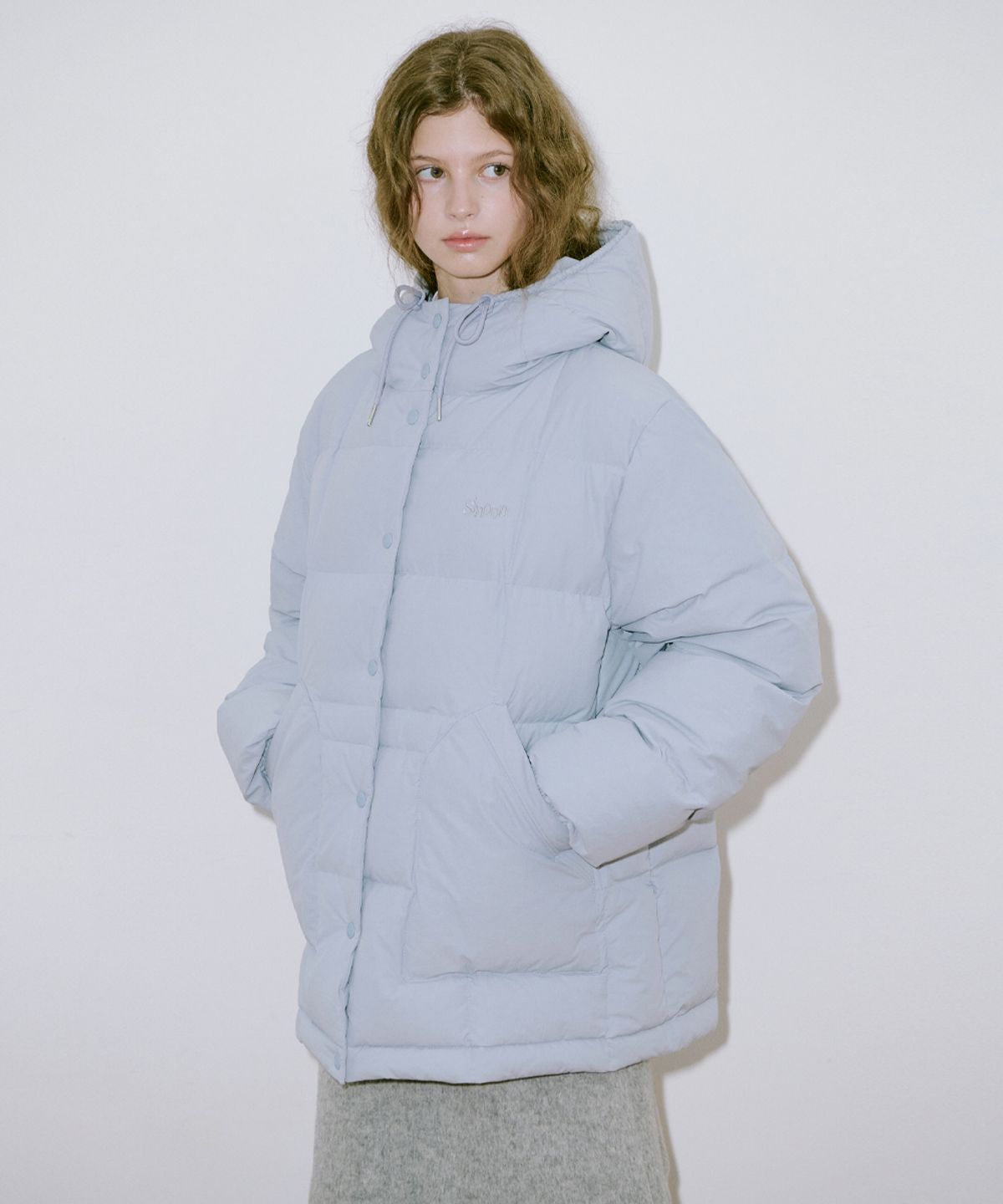 시눈(SINOON) Hoodie Puffer Jacket (Greyish Blue)