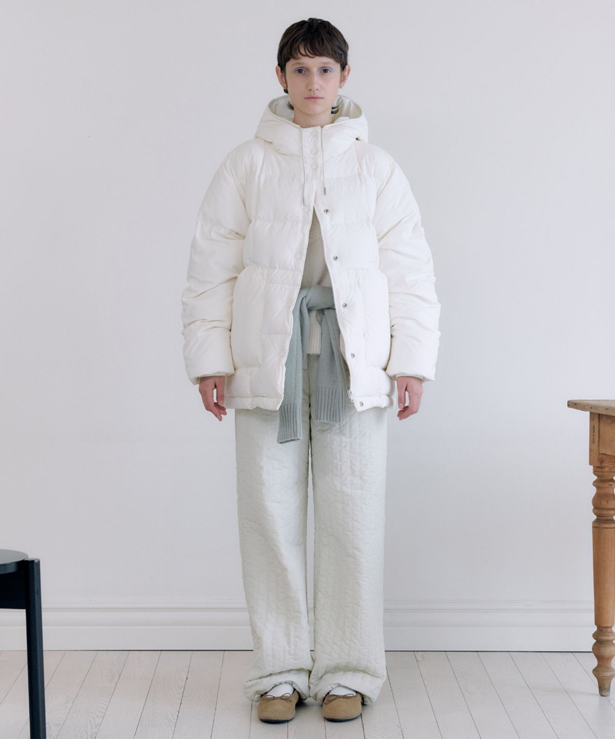 시눈(SINOON) Hoodie Puffer Jacket (Ivory)