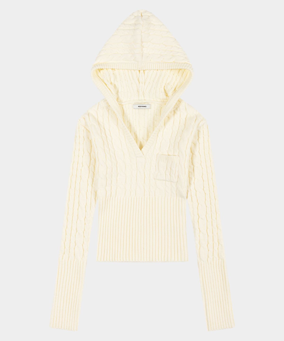 키시닝(KISYNING) Twist Crochet V-neck Hoodie (Cream)
