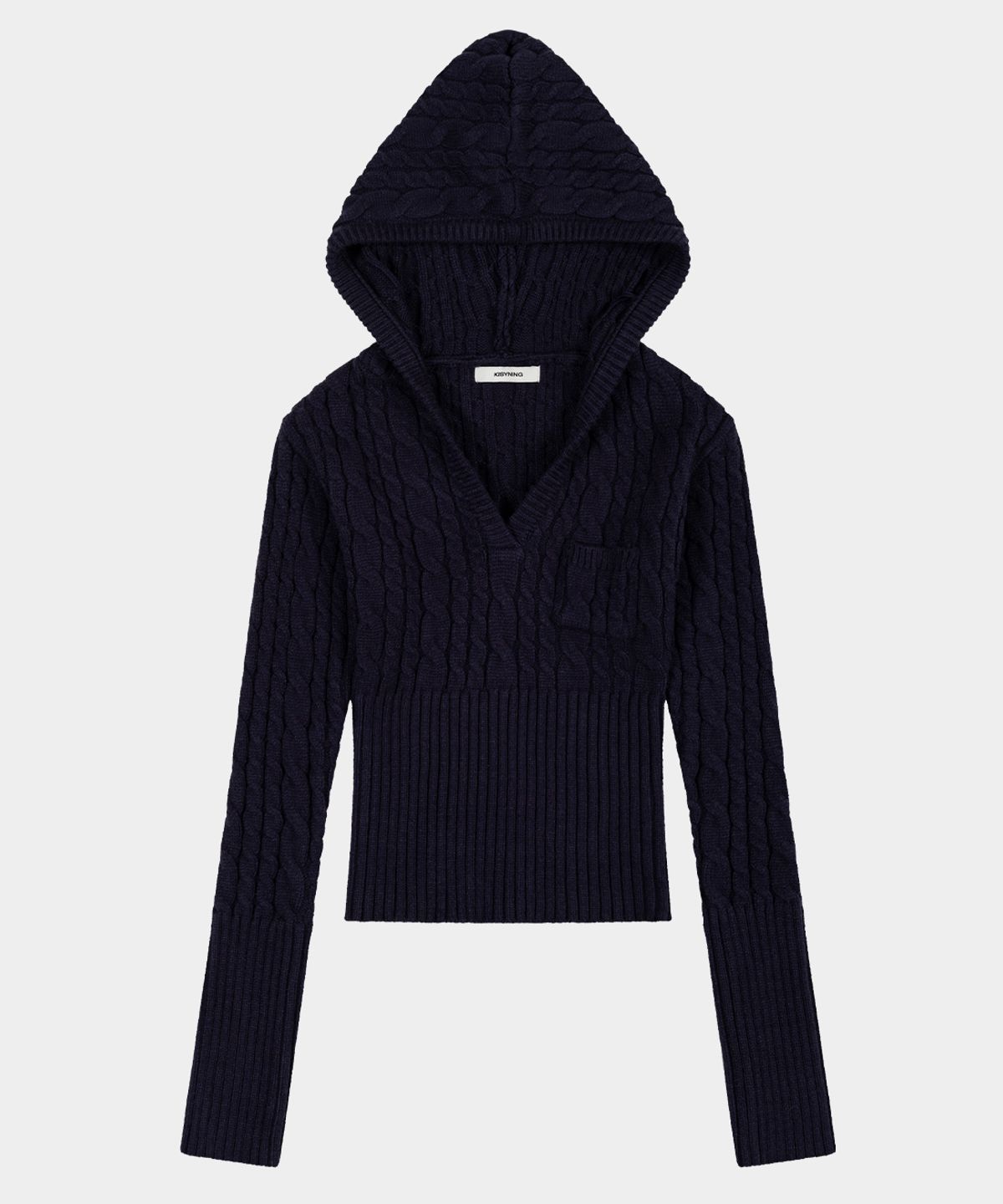 키시닝(KISYNING) Twist Crochet V-neck Hoodie (Navy)