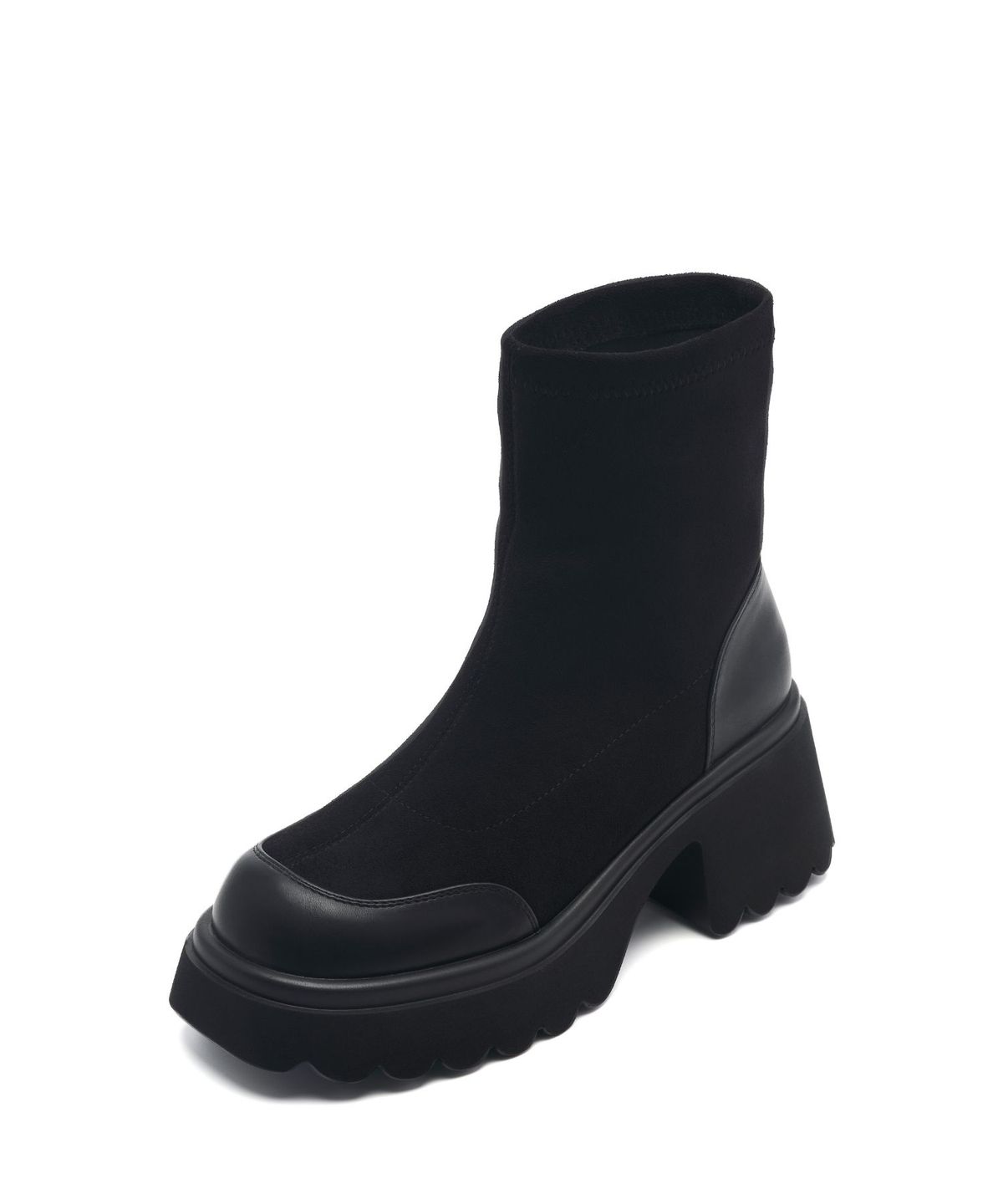 스퍼(SPUR) Coline 스웨이드 레이어드 스판 플랫폼 부츠 6.5cm -UA9062BK