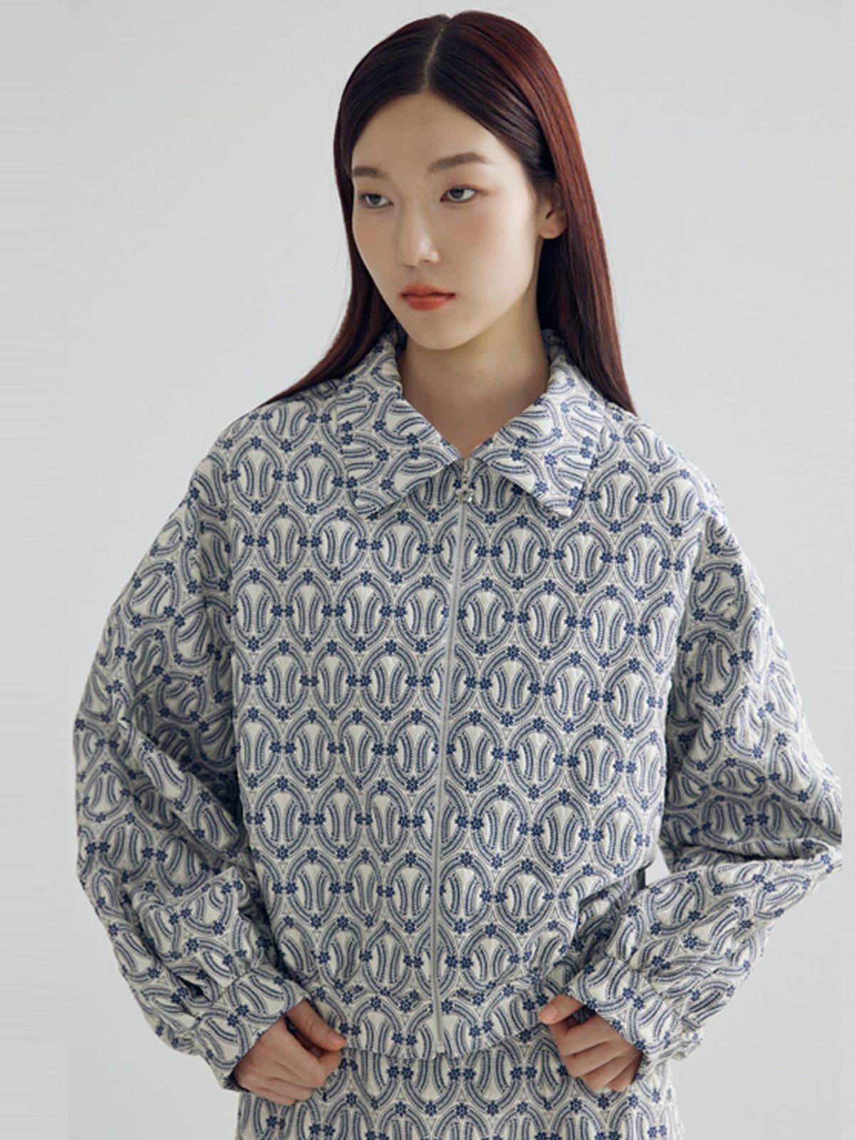 봄날 부티크(BOMNAL BOUTIQUE) 자카드 자켓 _ 블루