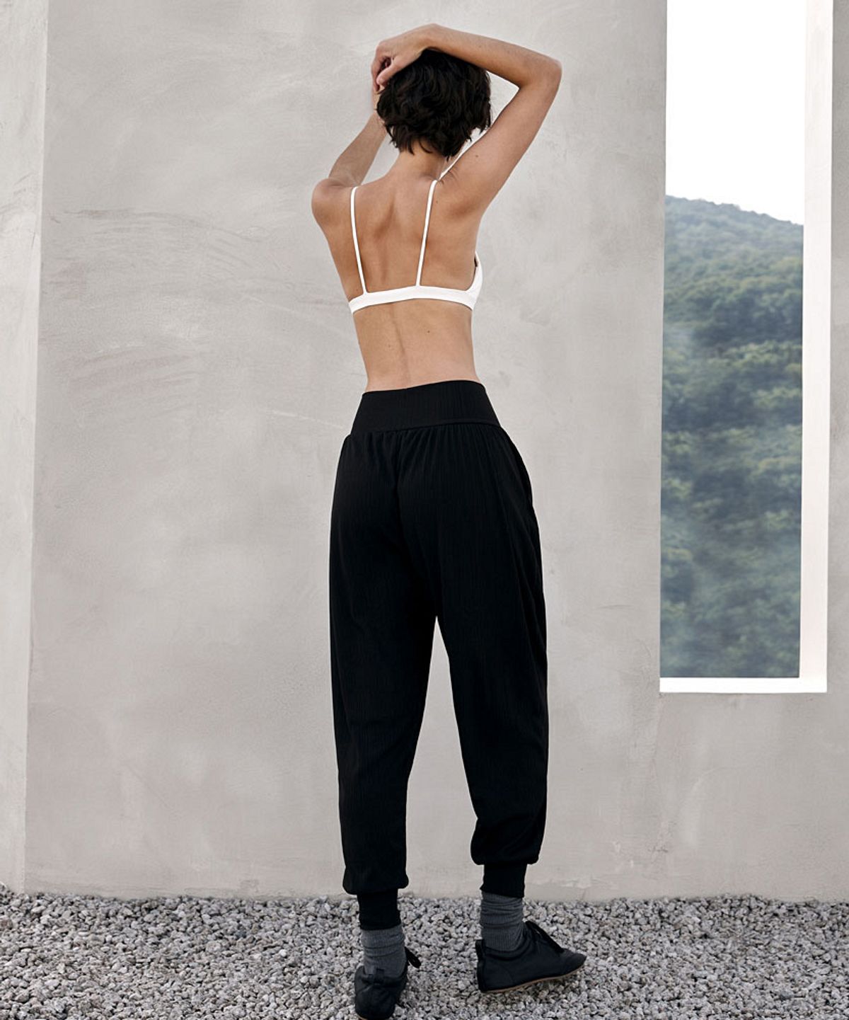 데비웨어(DEVIWEAR) 드리프 골지 하렘팬츠 DEVI-B0078-블랙