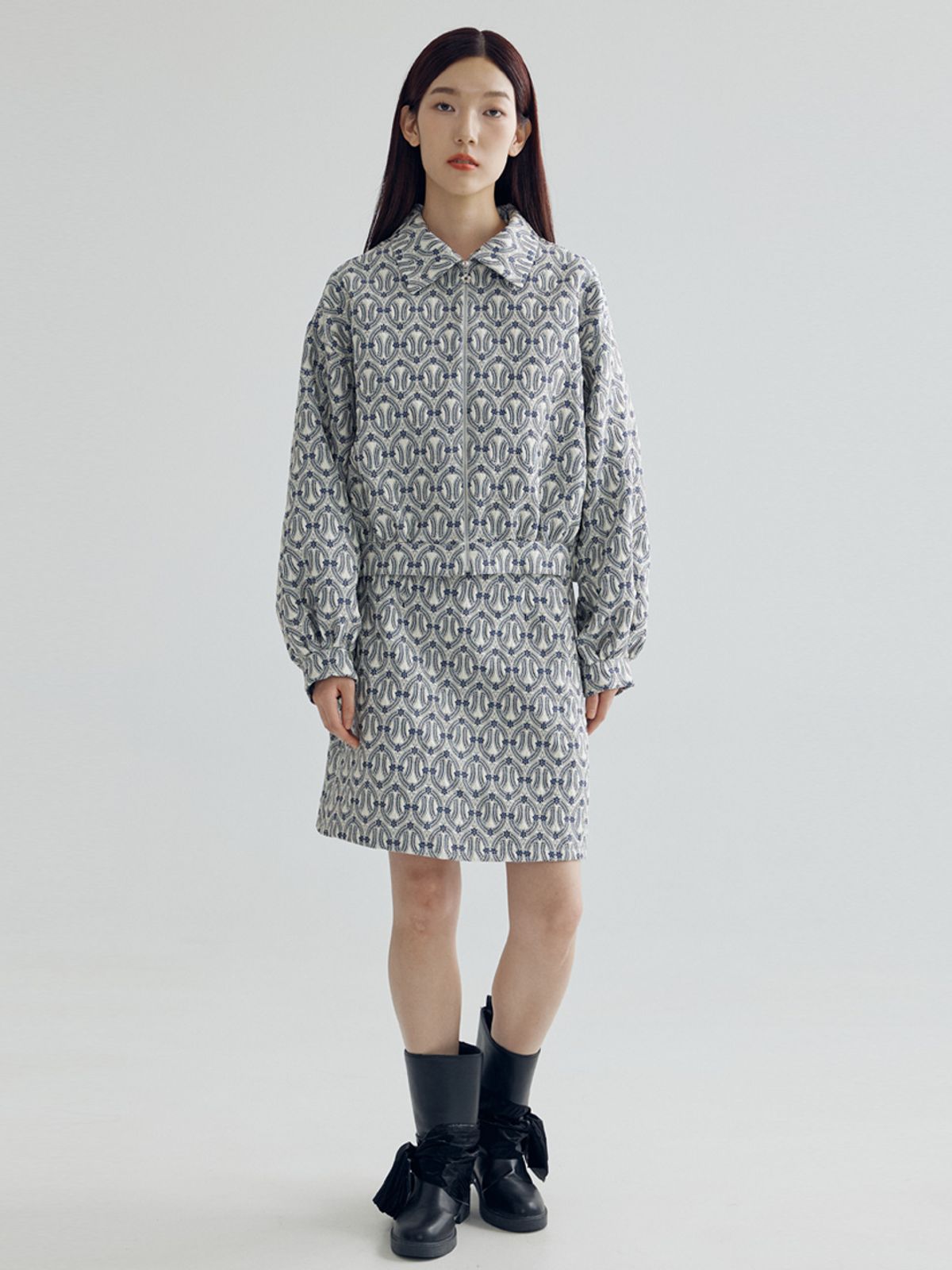 봄날 부티크(BOMNAL BOUTIQUE) 자카드 스커트 _ 블루