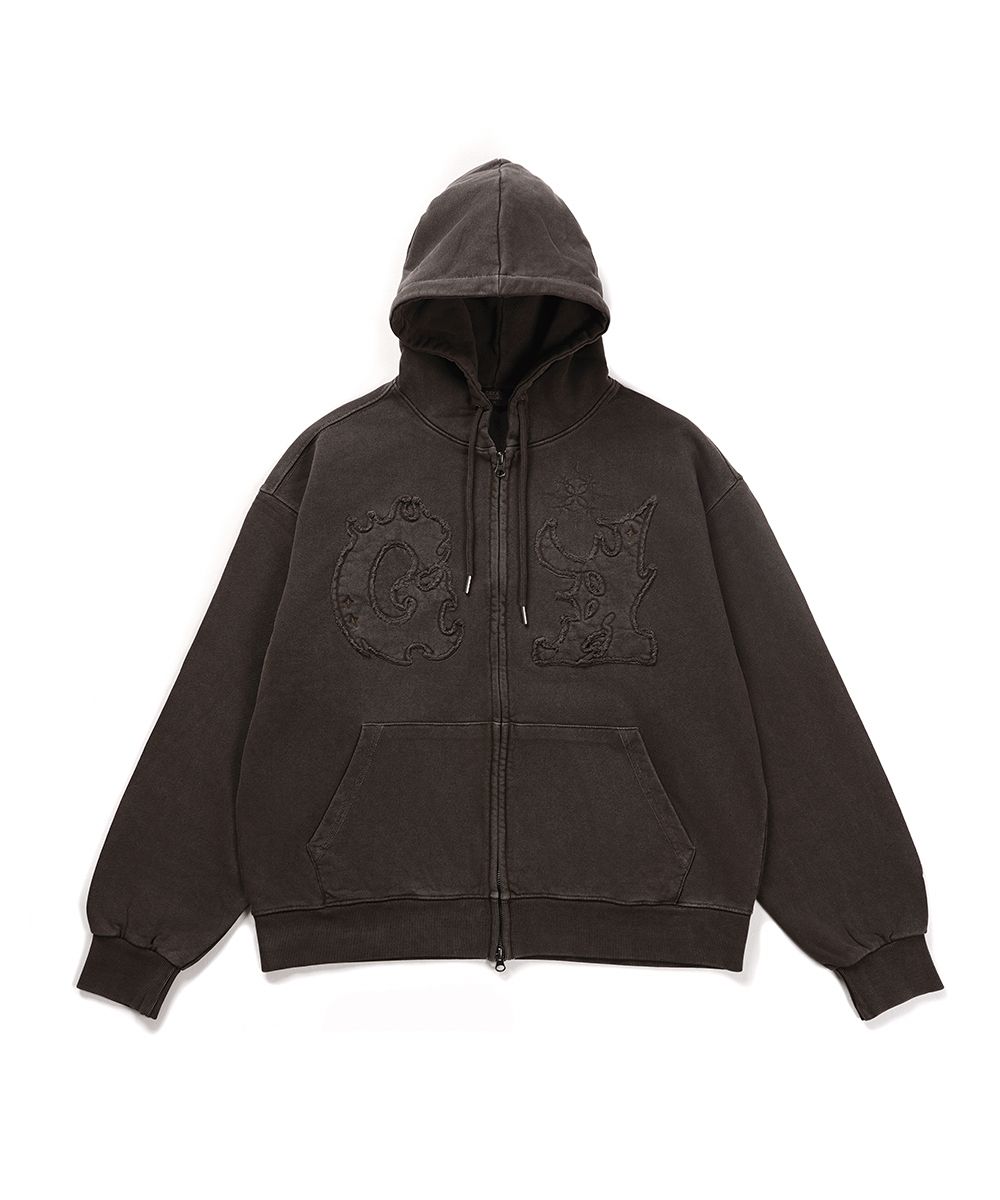 MUSINSA | GAKKAI UNIONS Flame Applique Pigment Hooded Zip-Up