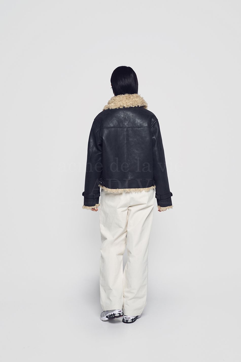 極美品　90s beams mouton leather half coat 90's] Old Seraphin Black Leather Mouton Half Coat Size.54